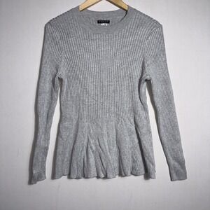 Venus‎ Women's Ribbed Knit Peplum Sweater Top Long Sleeve Grey XL